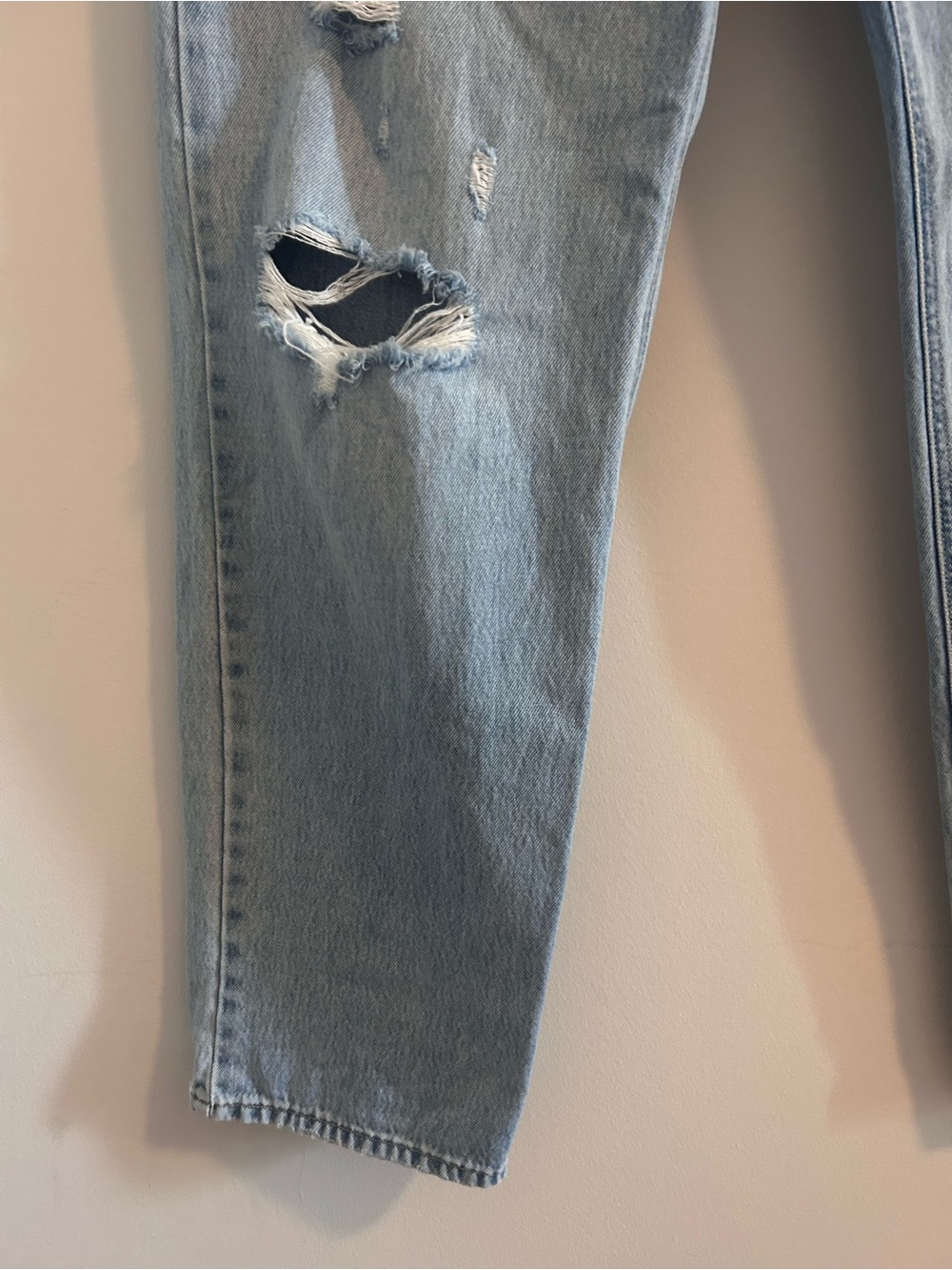 Light Wash Wide Leg Distressed Jeans - Light Blue - Picture 3 of 13